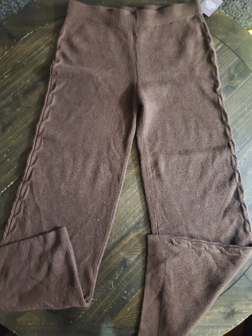 Auden Brown Wide-Leg Loung Knit Pants with Cable Side Detail